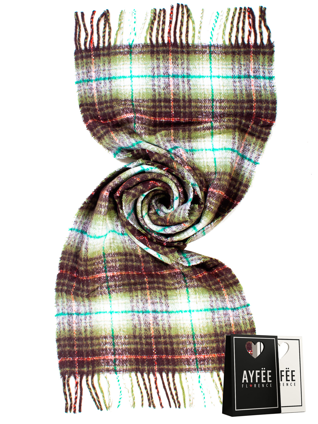 STOLA TARTAN CON FRANGE CM 55X180 100%VI MADE IN PRC       - GREEN